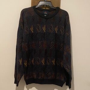 Men's Navy and Brown Crewneck Sweater